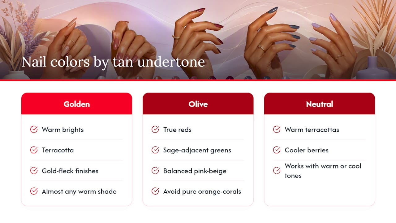 Undertone guide for tan skin nail colors