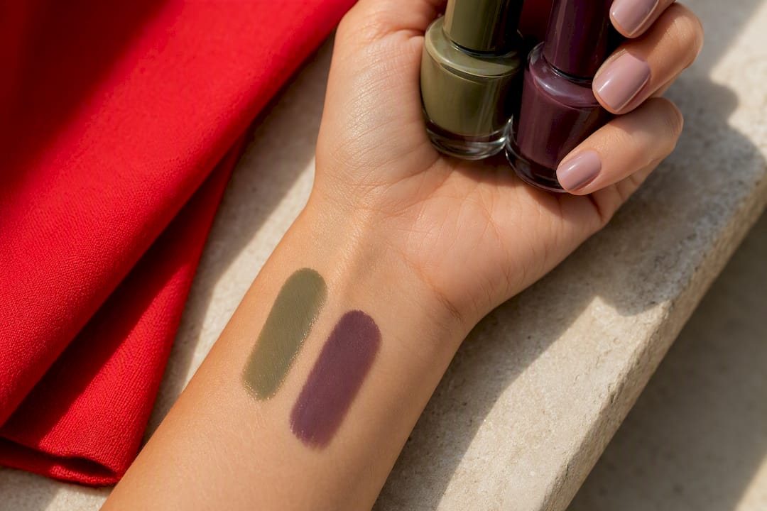 Testing nail polish undertones against wrist