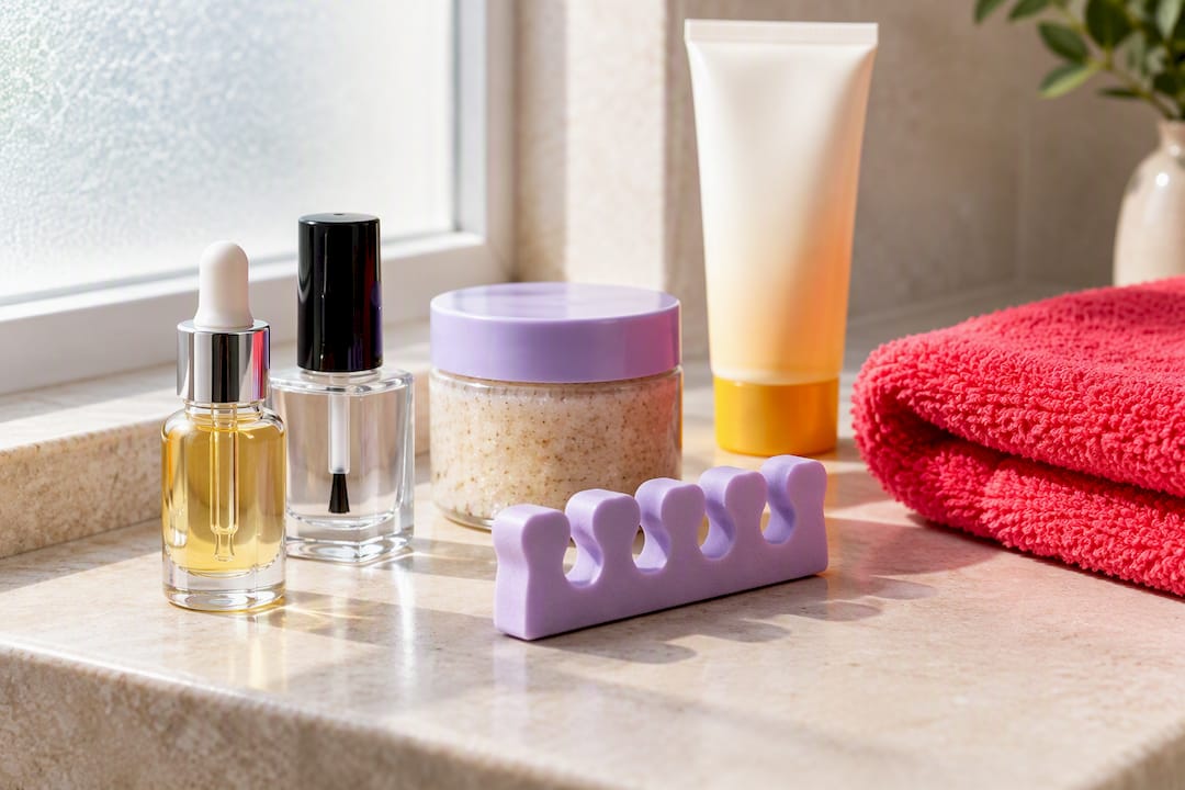 Beach pedicure care items on stone