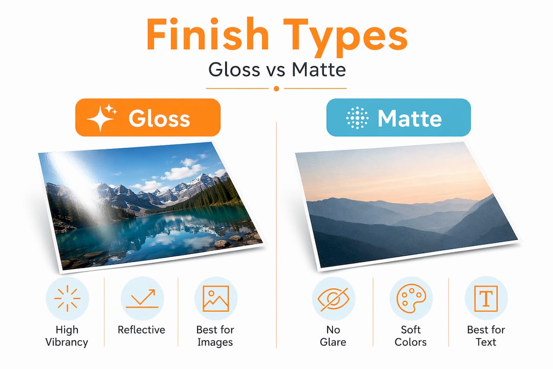 Infographic comparing gloss and matte finishes