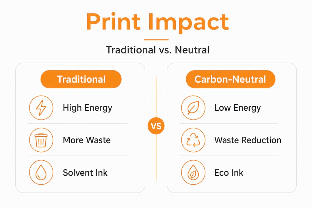 Infographic comparing traditional and carbon-neutral print