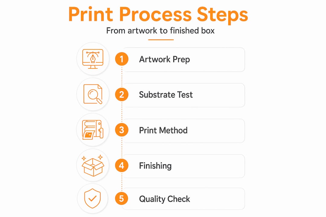 Infographic showing product packaging print process steps