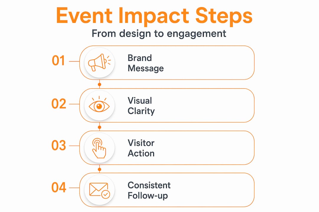 Vertical flow infographic showing key steps for exhibition event success