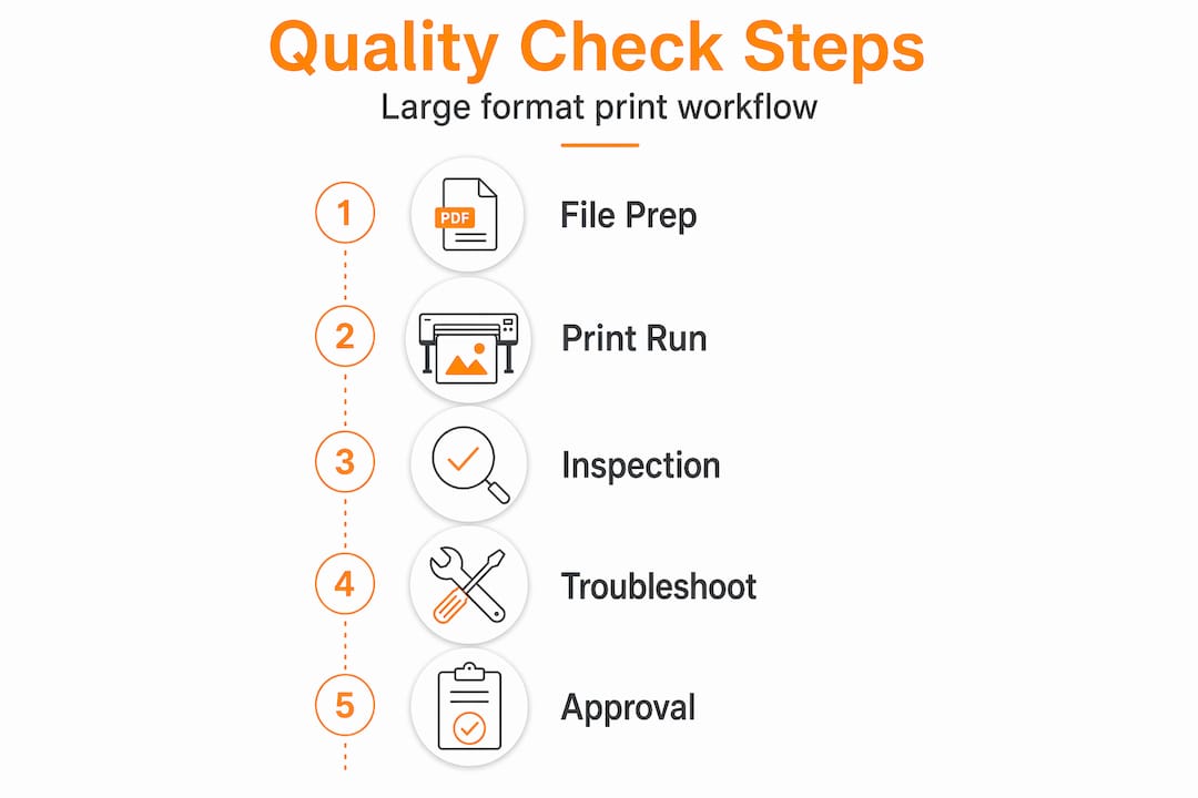 Infographic showing large format print quality check steps