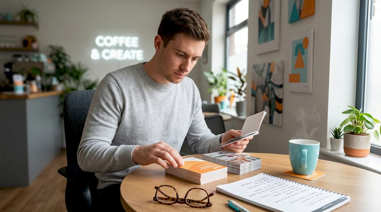 Designer comparing different paper weights by hand