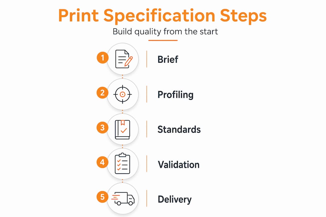 Infographic outlining key print specification steps