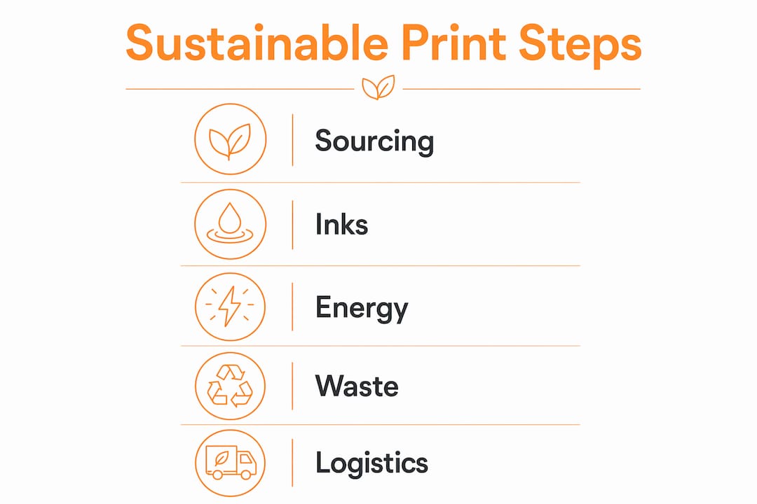 Infographic showing key steps in sustainable print process