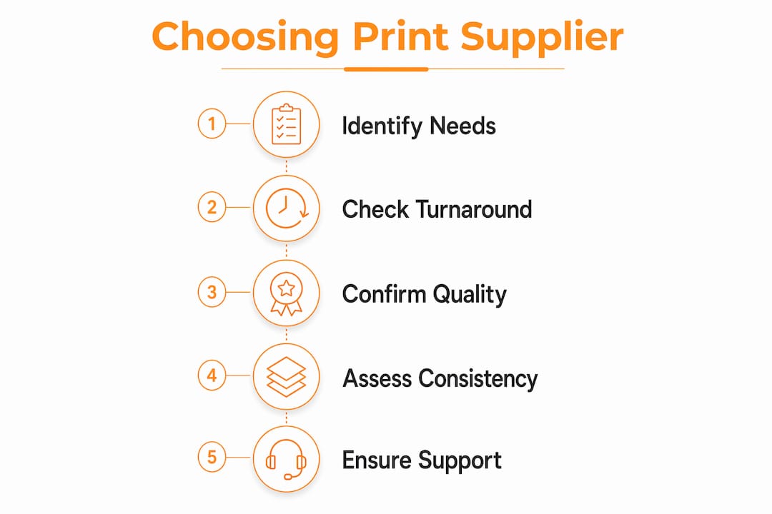 Infographic outlining steps to choose print supplier