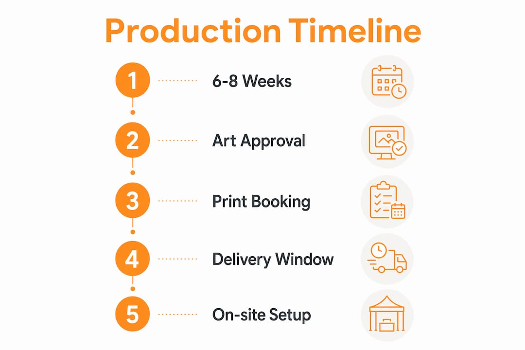 Timeline infographic showing print production steps