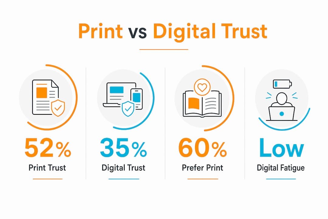 Infographic comparing print and digital communication trust