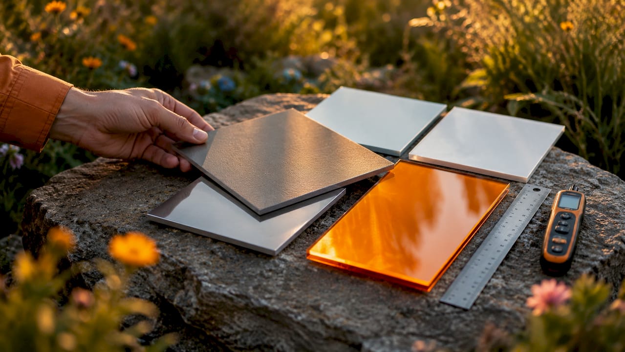 Samples of durable outdoor signage materials