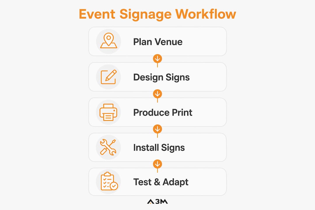 Infographic showing event signage workflow steps