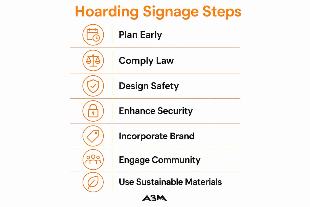 Infographic showing steps for compliant UK hoarding signage