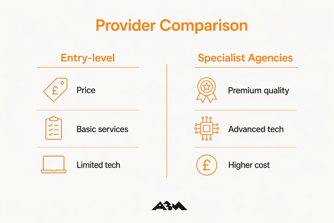 Infographic comparing entry-level and specialist large format print providers