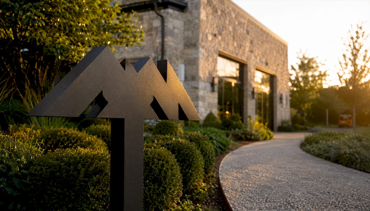Outdoor sustainable recycled aluminum sign installation
