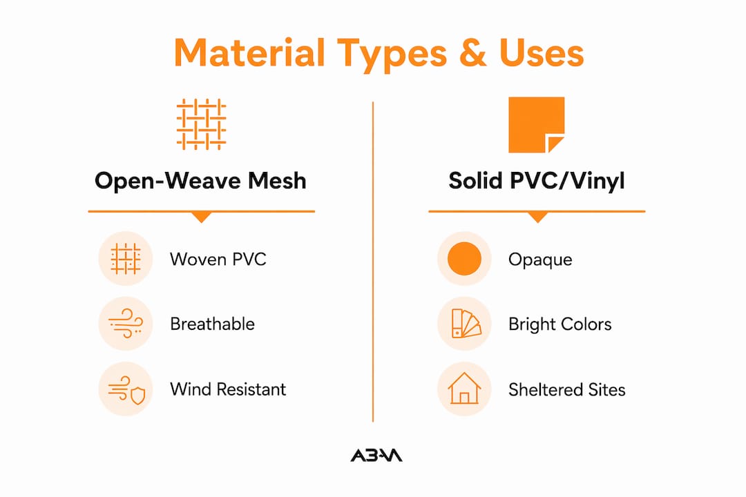 Infographic comparing scaffolding banner materials and uses