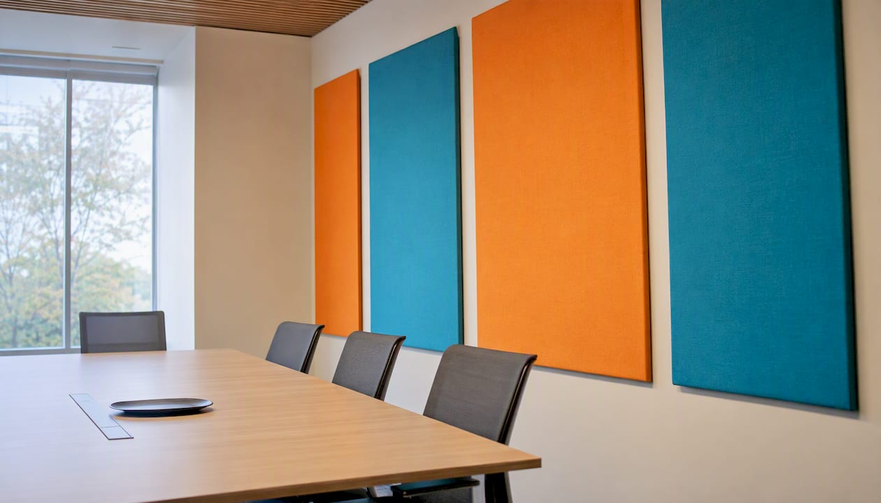 Fabric acoustic panels in branded colours