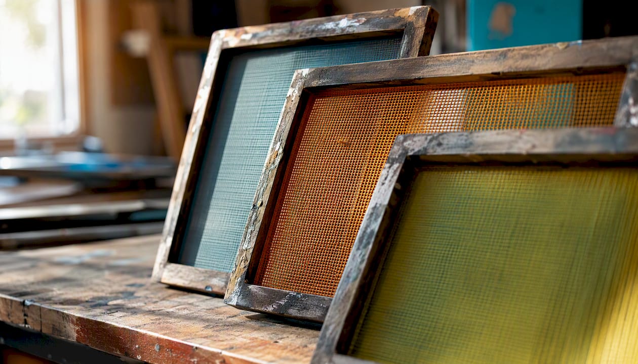 Different mesh count silk screen frames close-up