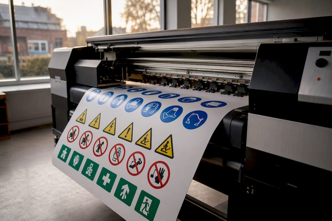 Large-format printer producing safety board