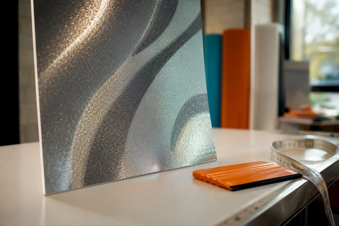 Metallic textured wall graphic material