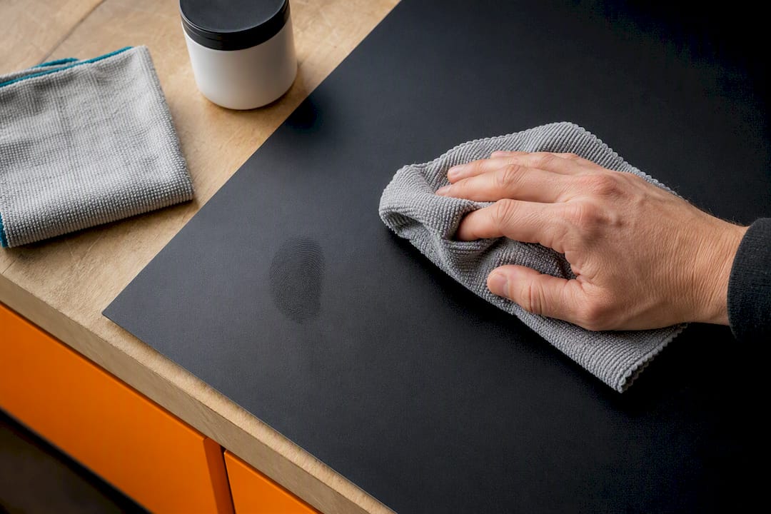 Microfibre cloth cleaning laminated surface