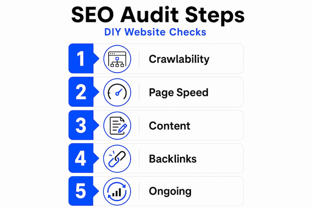 Infographic showing DIY SEO audit steps