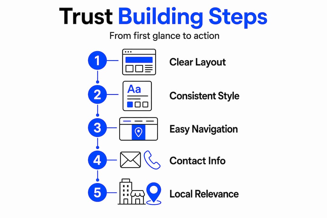 Infographic showing steps to website trust