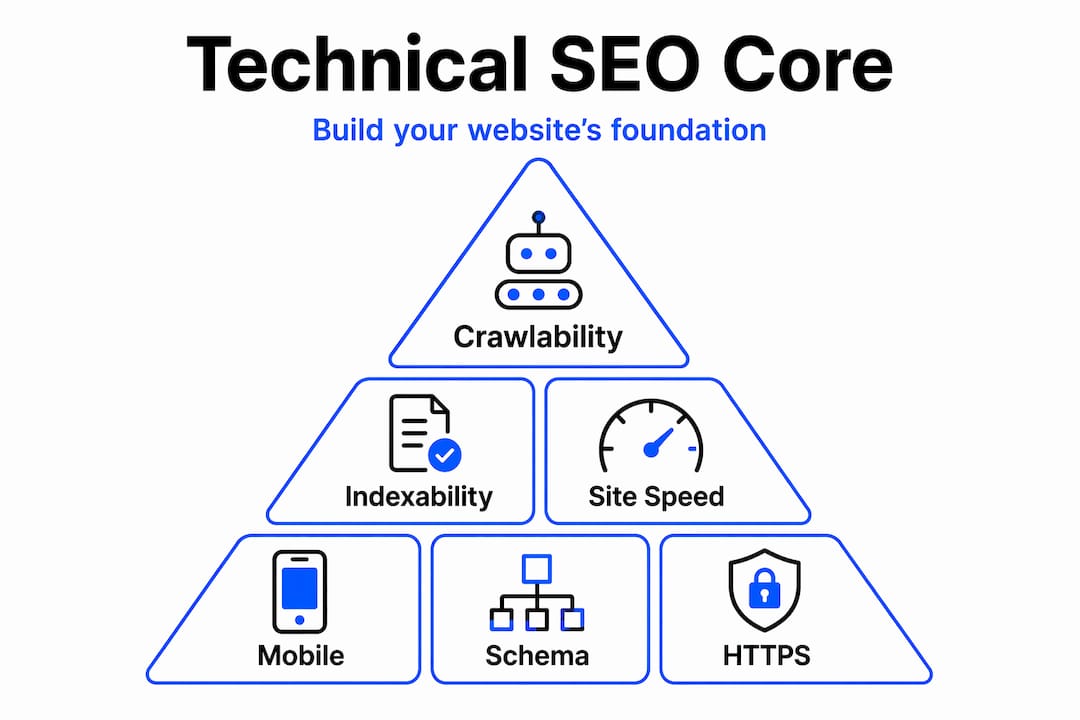 Hierarchy infographic of technical SEO building blocks