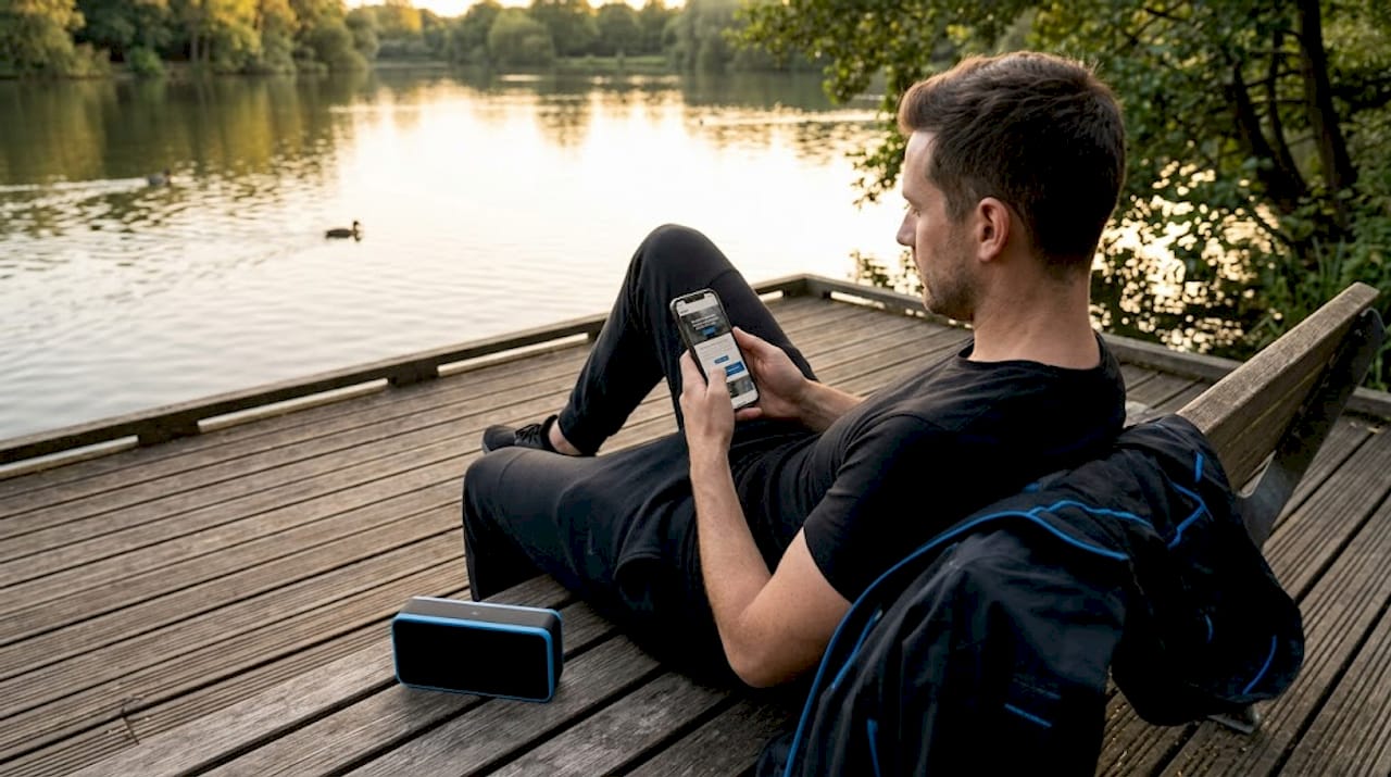 Freelancer checks website on smartphone