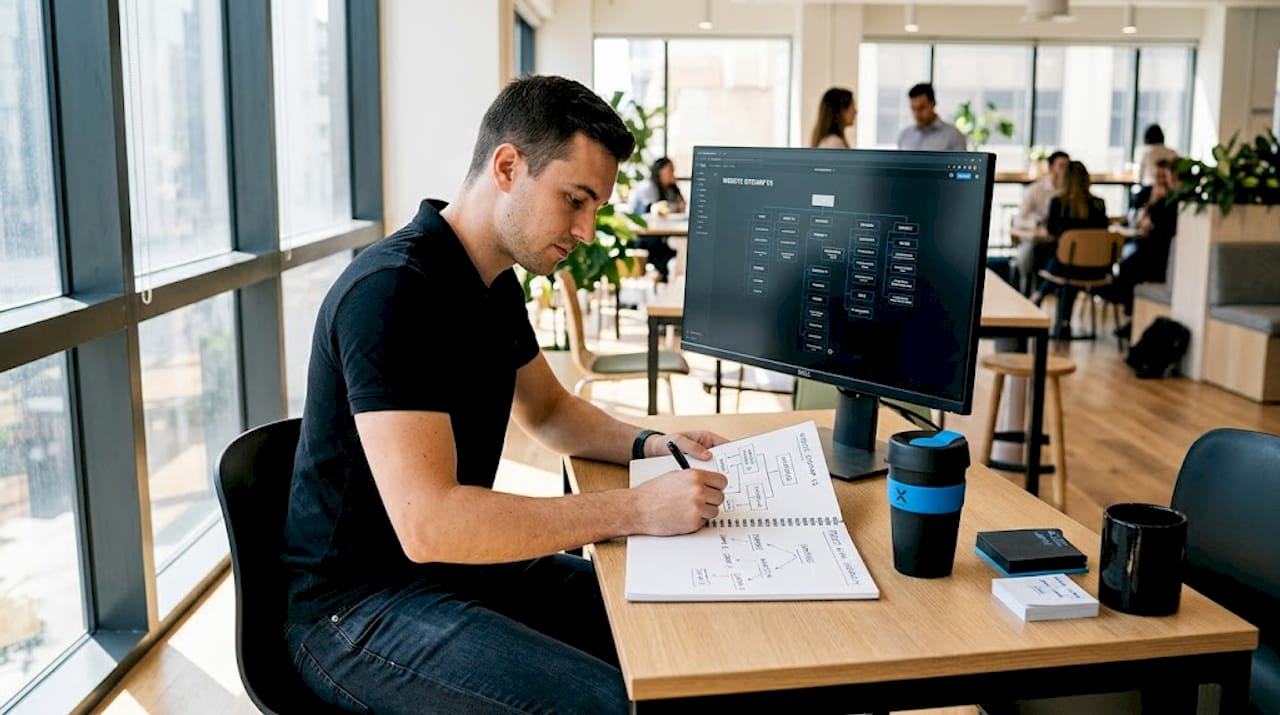 UX designer sketching website hierarchy tree