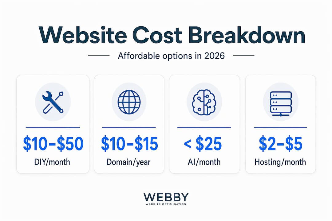 Infographic showing business website costs for 2026
