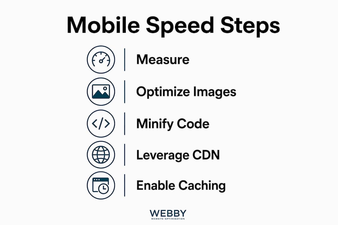 Infographic illustrating steps to improve mobile load speed