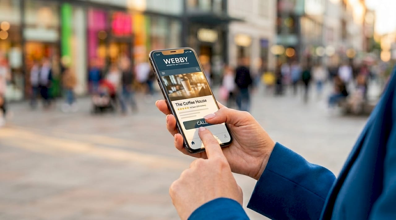 Customer using smartphone to call business via profile