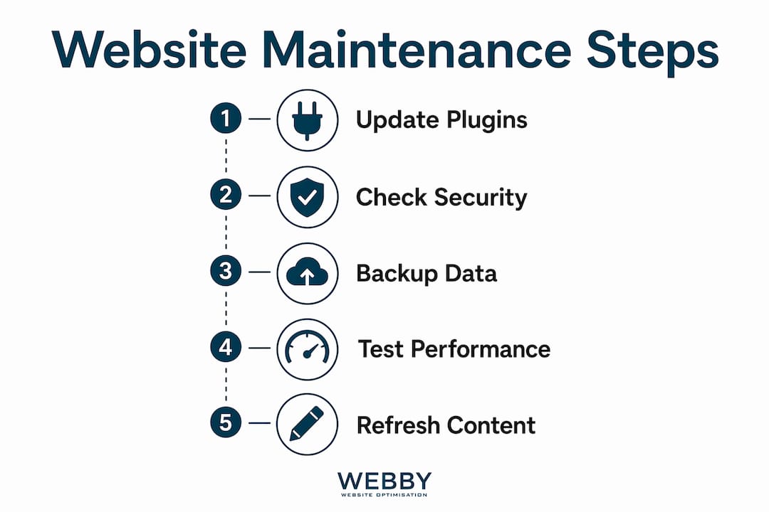 Infographic showing website maintenance steps and SEO impacts