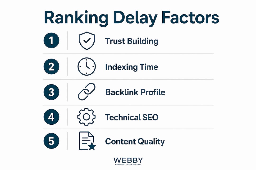 Infographic highlighting key factors delaying website ranking