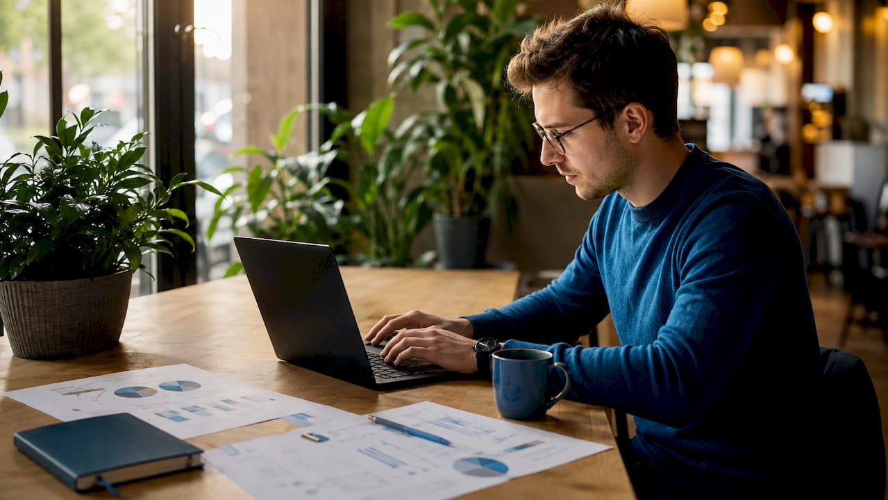 Hands typing website speed test data at desk