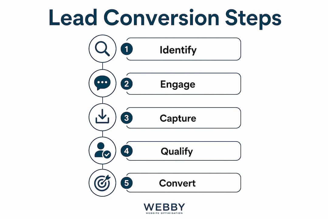 Infographic showing steps to convert website visitors into leads