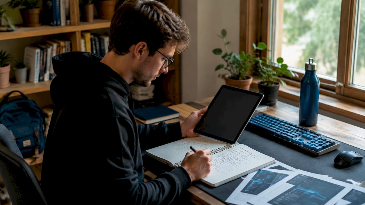Web developer hands with plugins sketches at workspace