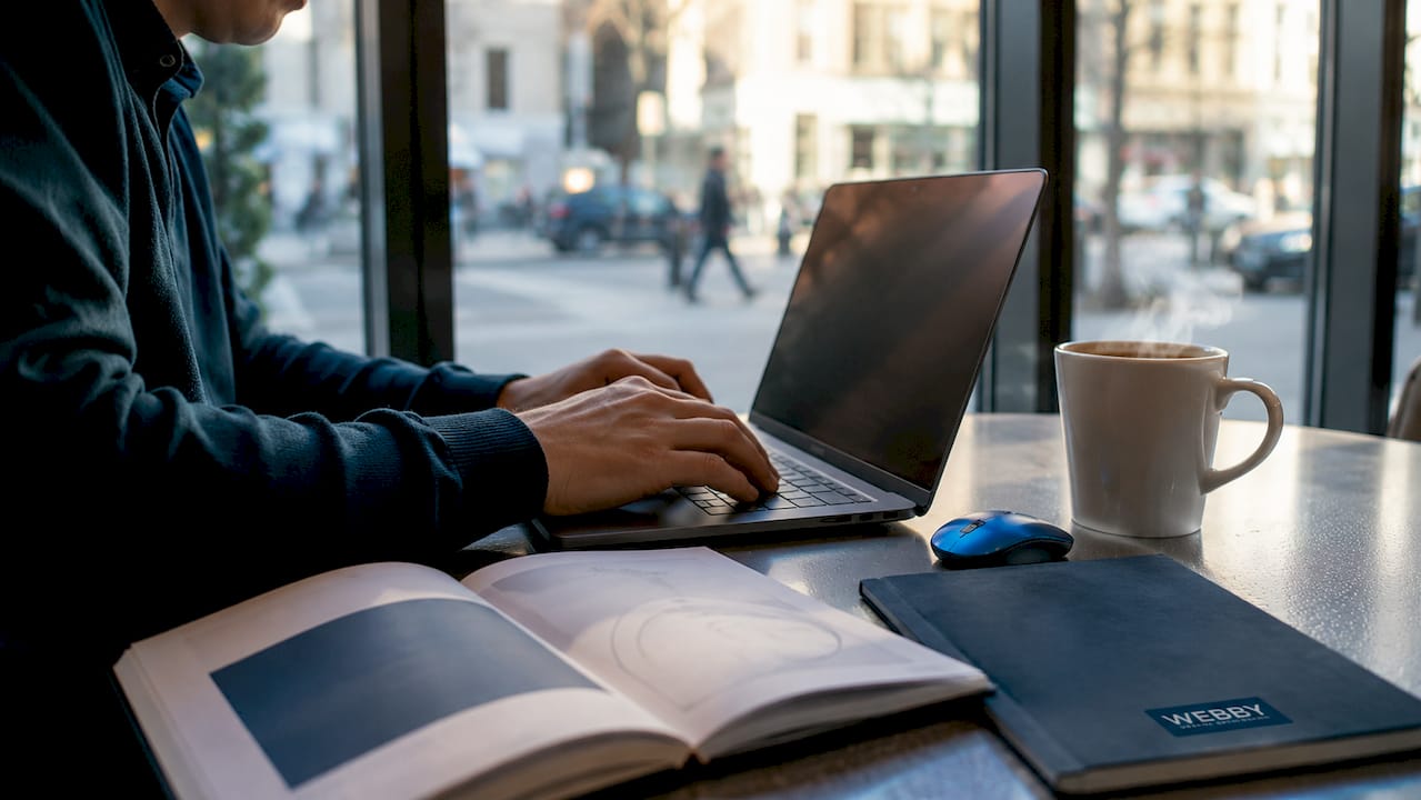Hands typing SEO header tags on laptop keyboard