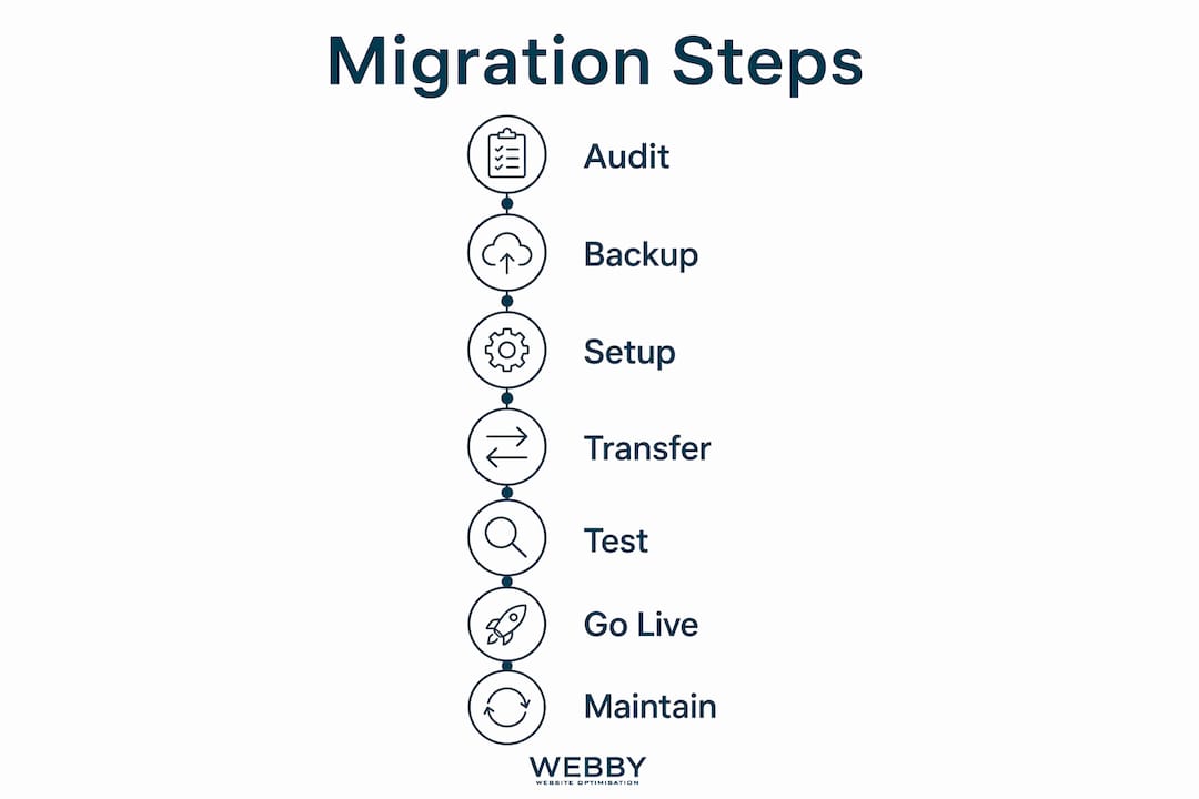 Infographic outlining WordPress website migration steps