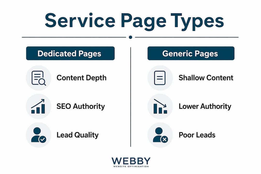 Infographic comparing dedicated and generic service page performance