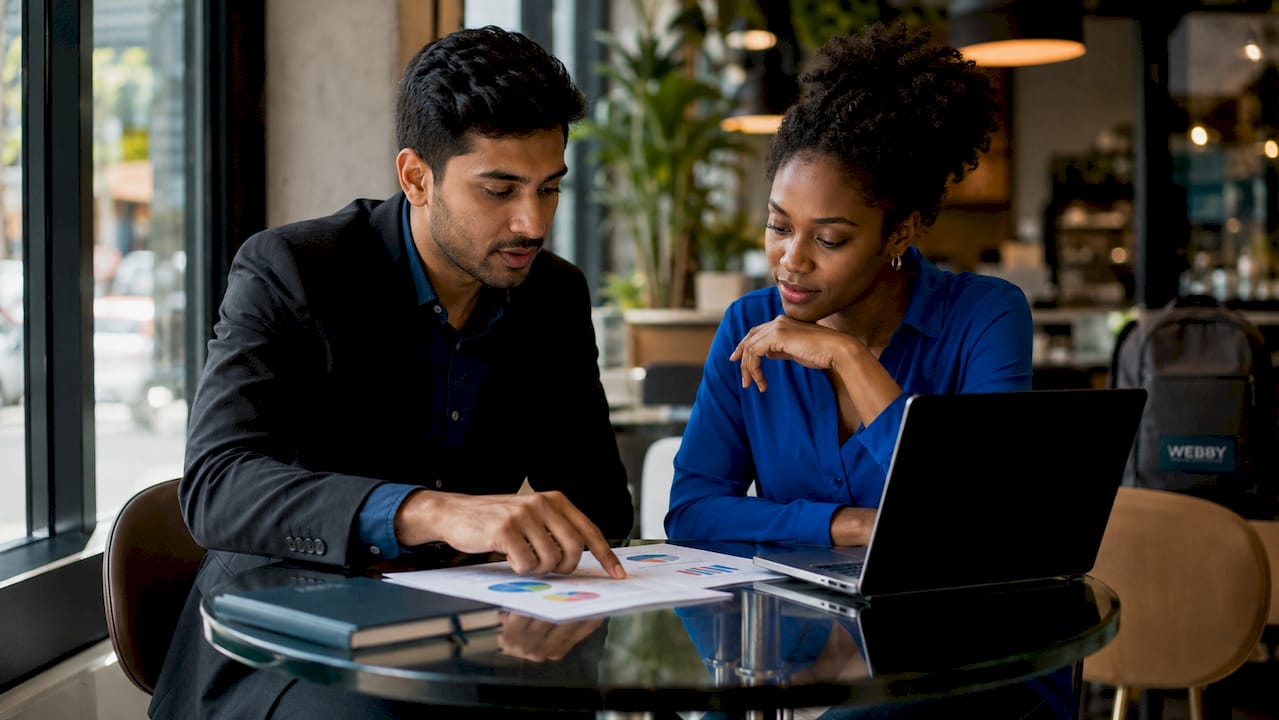 Two professionals reviewing SEO reports collaboratively