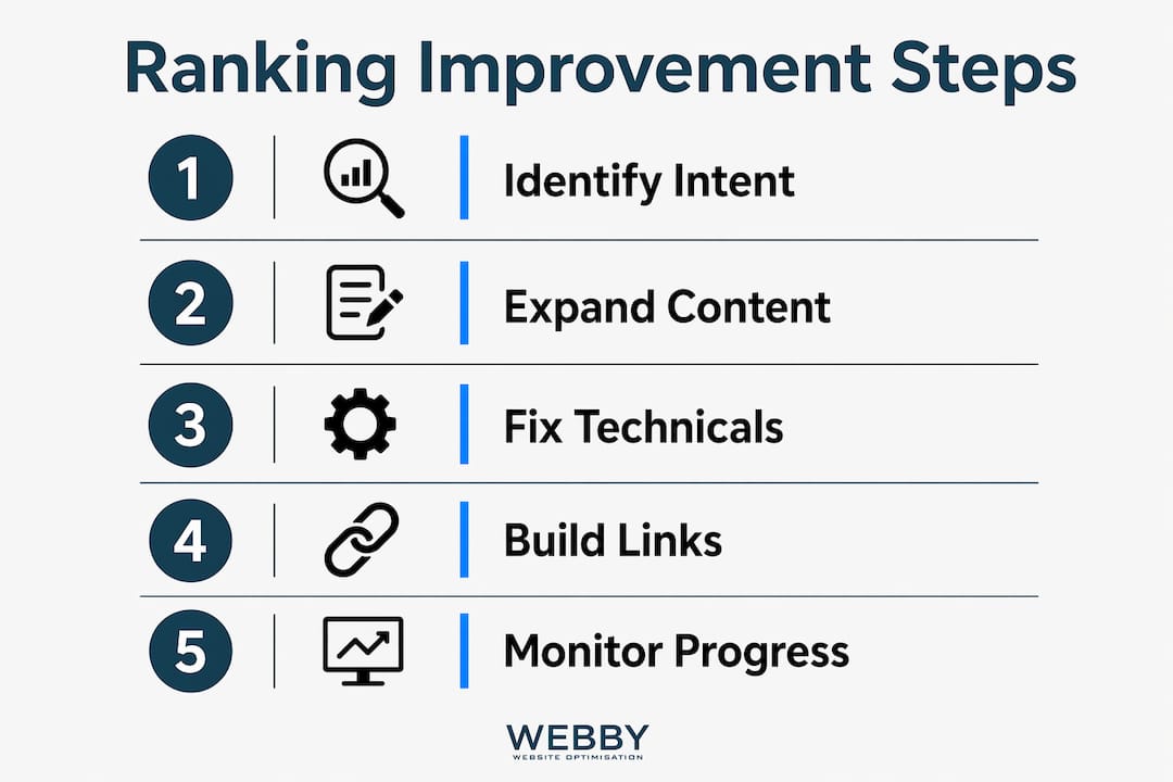 Infographic illustrating steps to improve Google ranking
