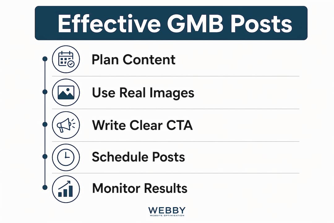 Infographic illustrating steps to create effective Google My Business posts