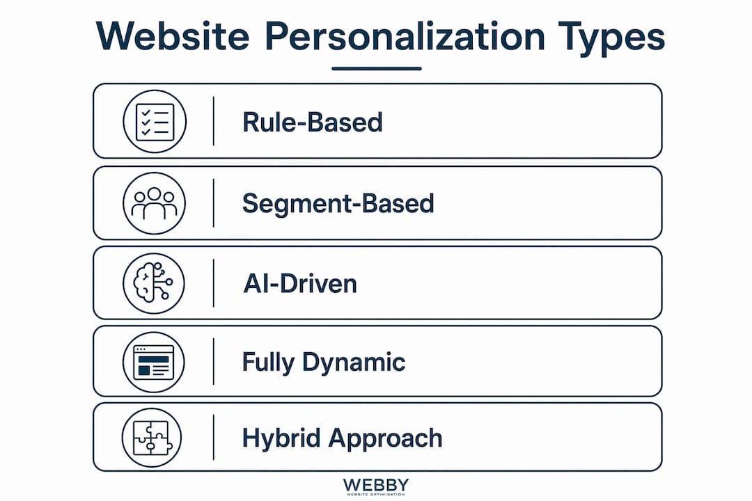 Infographic showing common website personalization types