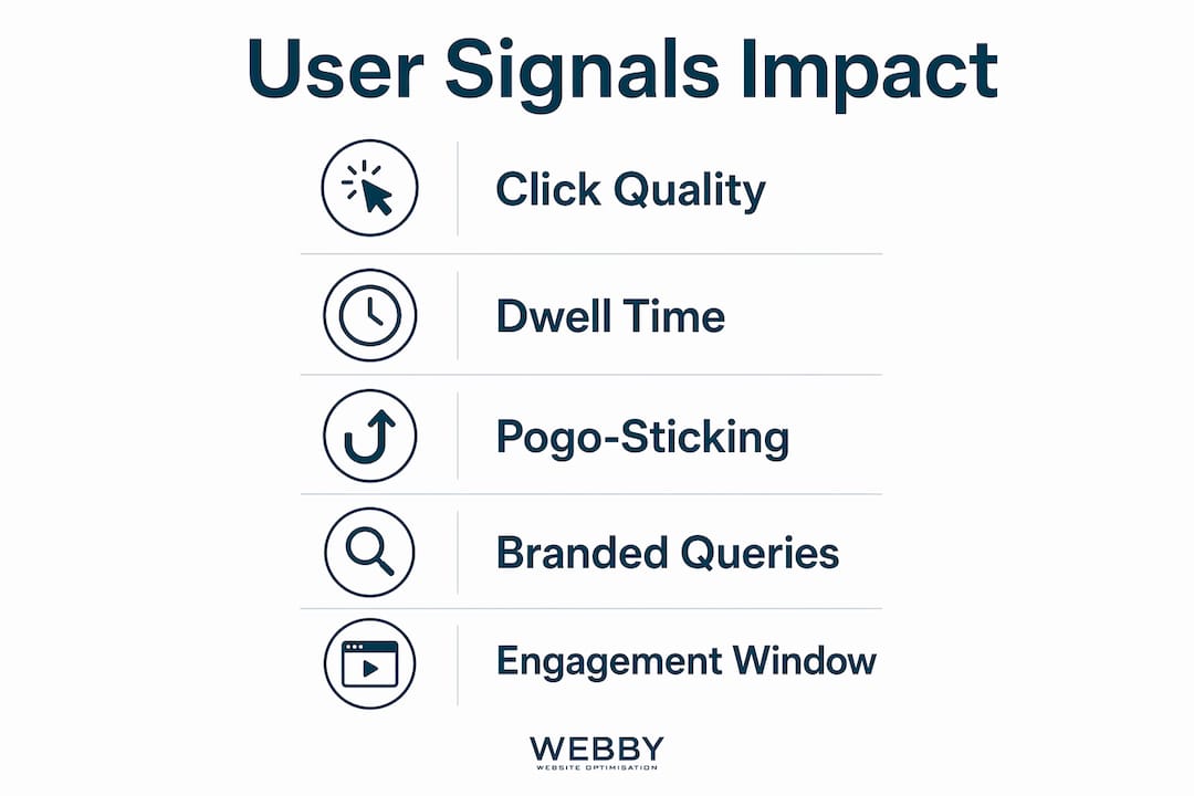 Infographic displaying key user signals and SEO impact