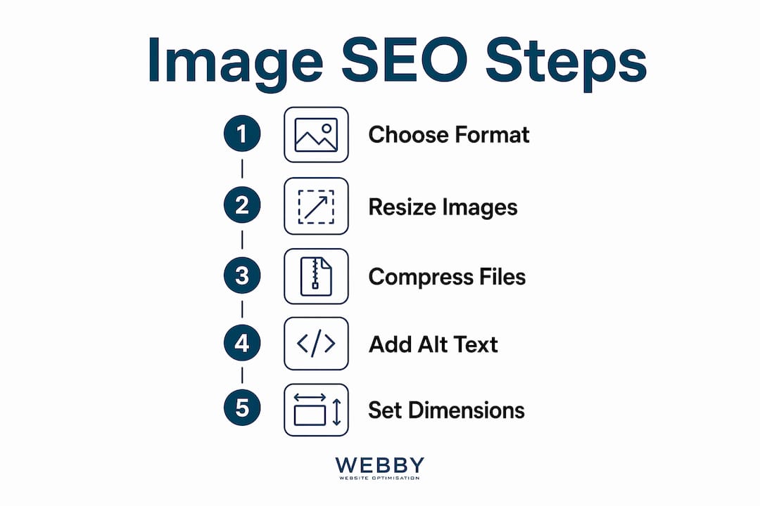 Infographic illustrating 5 essential image SEO steps