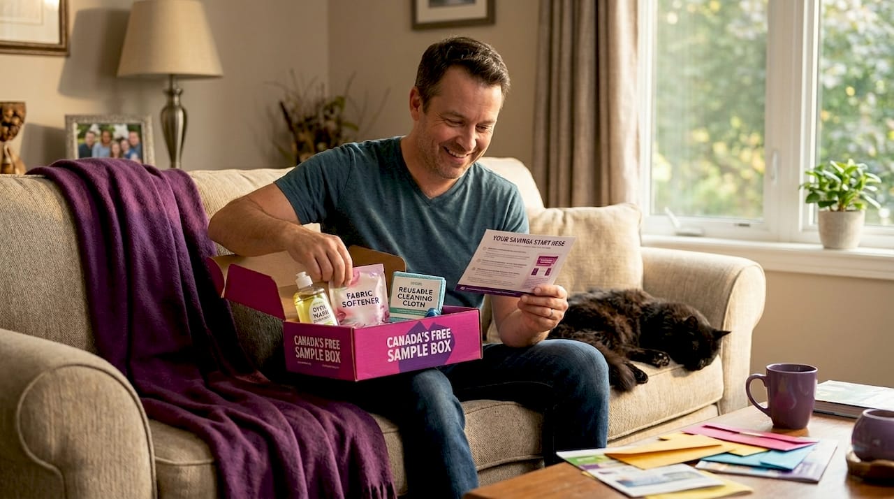 Unpacking household product sample box