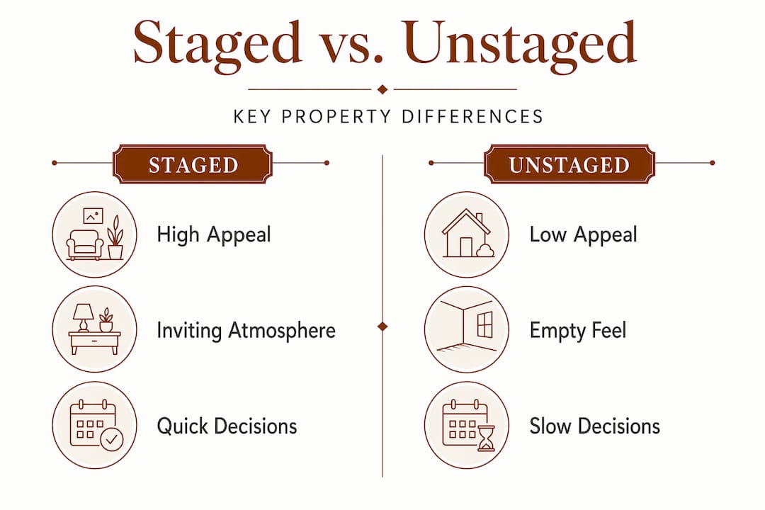 Infographic comparing staged and unstaged property features
