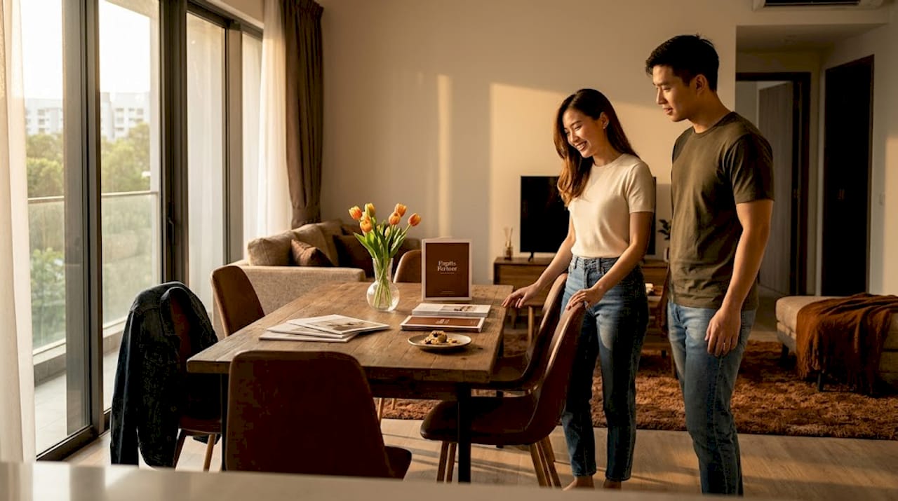 Buyers viewing staged apartment in Singapore